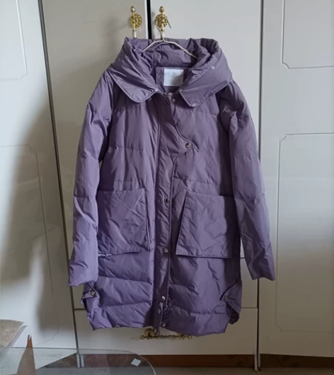 紫色，90白鸭绒羽绒服 M码，中长款，  ...