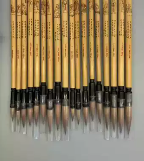 古董毛笔，老式手工雕刻毛笔，十八罗汉人物雕...