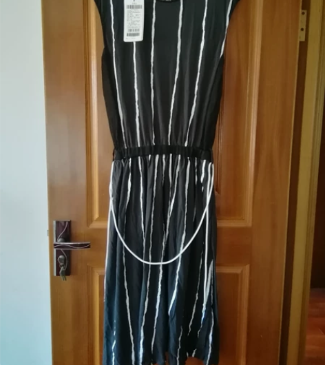 达衣岩复古棉麻连衣裙 黑色,155/80A...