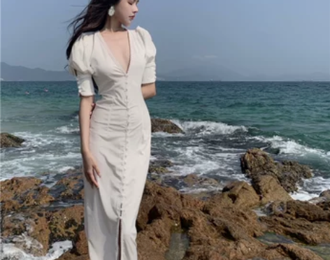连衣裙2021年新款夏季女白色法式复古短袖...