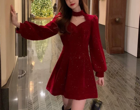 全新 法式少女丝绒系带连衣裙 S码 胸围8...