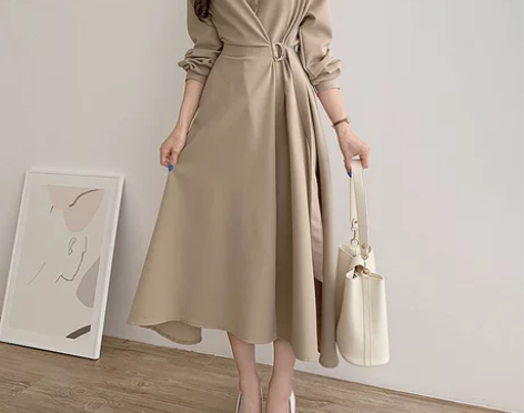 连衣裙长裙2022款轻熟风气质翻领显瘦收腰...