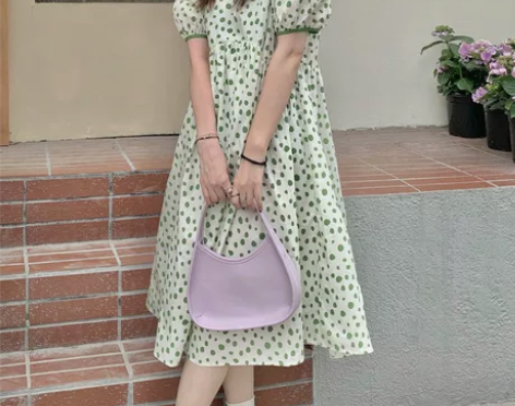 温柔风波点连衣裙女夏款法式气质宽松高腰显瘦...