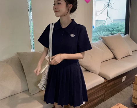 2022时尚新款POLO领少女夏季chic...