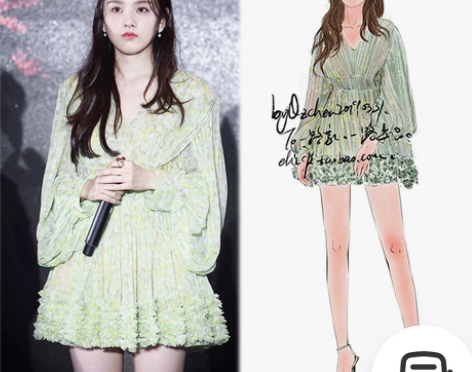 明星宋祖儿同款牛油果绿色小清新雪纺连衣裙仙...