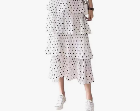 四层波点蛋糕裙女春季新款韩版A字裙高腰显瘦...