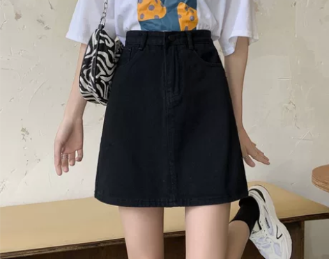 高腰牛仔短裙女2022春夏新款a字裙显瘦百...