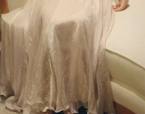 720度珠光纯色雪纺半身裙高腰仙女大摆裙显...