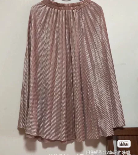 女士金丝绒均码中长款半身裙百褶裙亮丝高腰a...