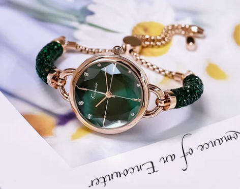 KIMIO带钻细手链手镯手表满钻小巧钢带简...