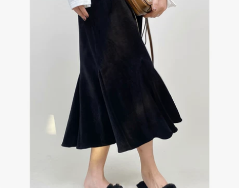 独立鱼尾裙秋冬灯芯绒松紧腰半身裙设计感小众...