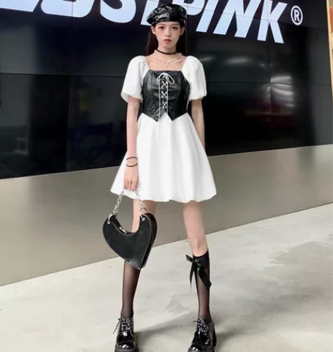 松本丧丧假两件花苞裙女收腰2021夏季新款...