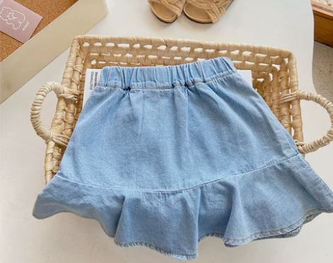 特百搭~软牛仔女童百搭牛仔短裙花苞裙儿童夏...