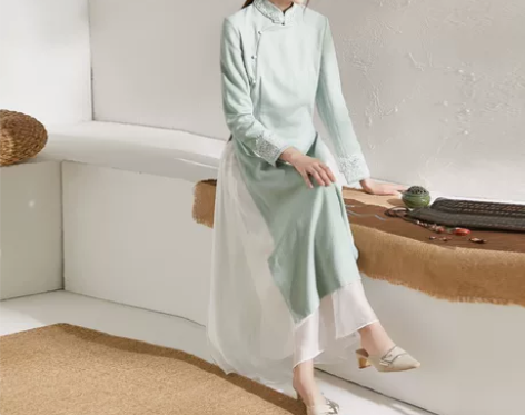 卿淑斋秋冬季改良旗袍连衣裙女棉麻禅意茶服中...