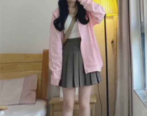 Hi小梓咖色百褶裙女2021春秋高腰A字显...