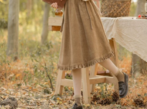 【现货】原创森女部落背带裙灯芯绒日系花边学...