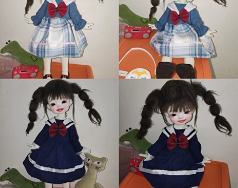 bjd六分娃娃衣服蓝色水手服特价清仓白菜娃...