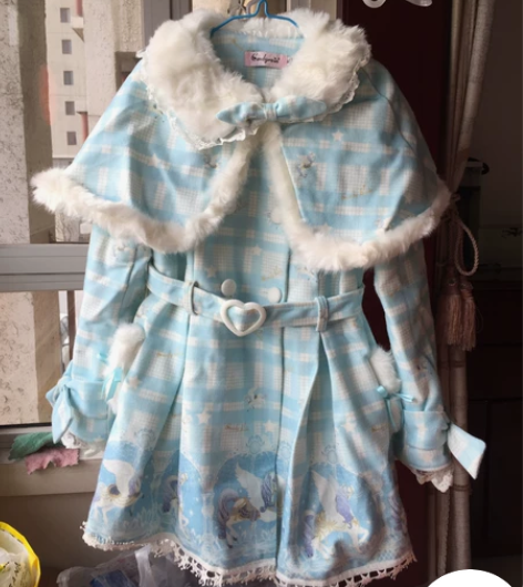 糖果雨冬季日系甜美改良长袖毛呢外套披肩斗篷...