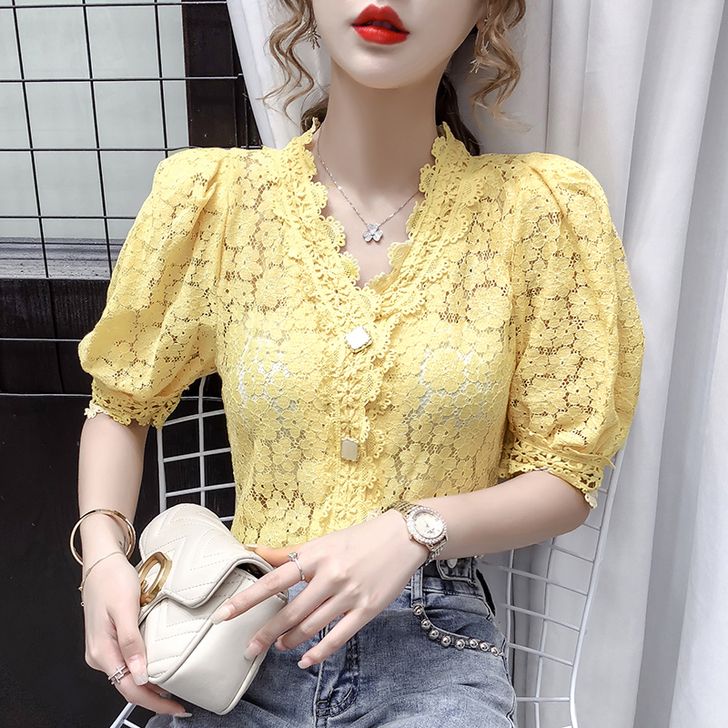 蕾丝衫短袖打底大码上衣女2020年夏季新款...