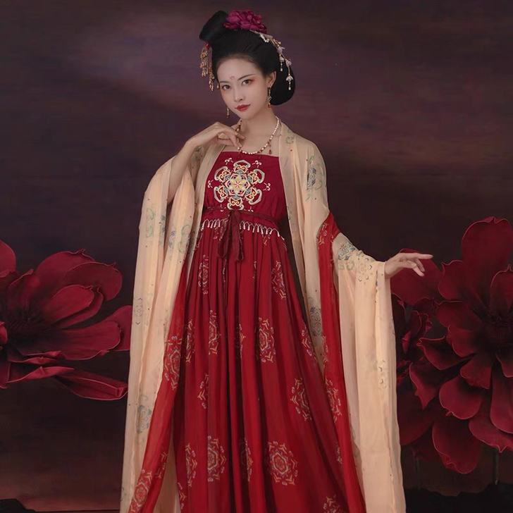 青渊 原创汉服唐制复原款绣花诃子裙大袖衫披...