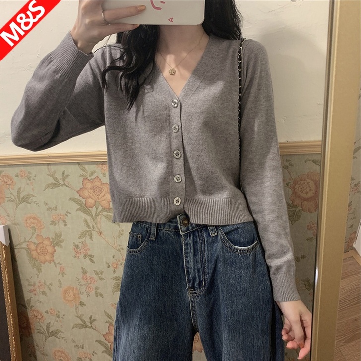 长袖薄款毛衣女短款开衫外套2021秋季新款...