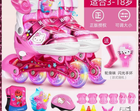 正品溜冰鞋儿童全套装旱冰轮滑初学者女童女孩...