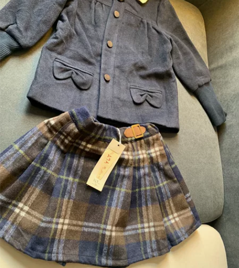 全新带吊牌女童120码秋冬毛呢英伦风套装一...