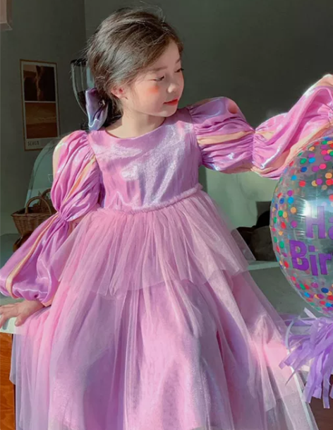 长发公主裙女童儿童裙子白雪生日礼服爱莎艾莎...