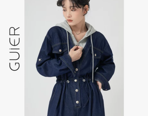 「GUIER」法式收腰牛仔连体裤女秋装20...