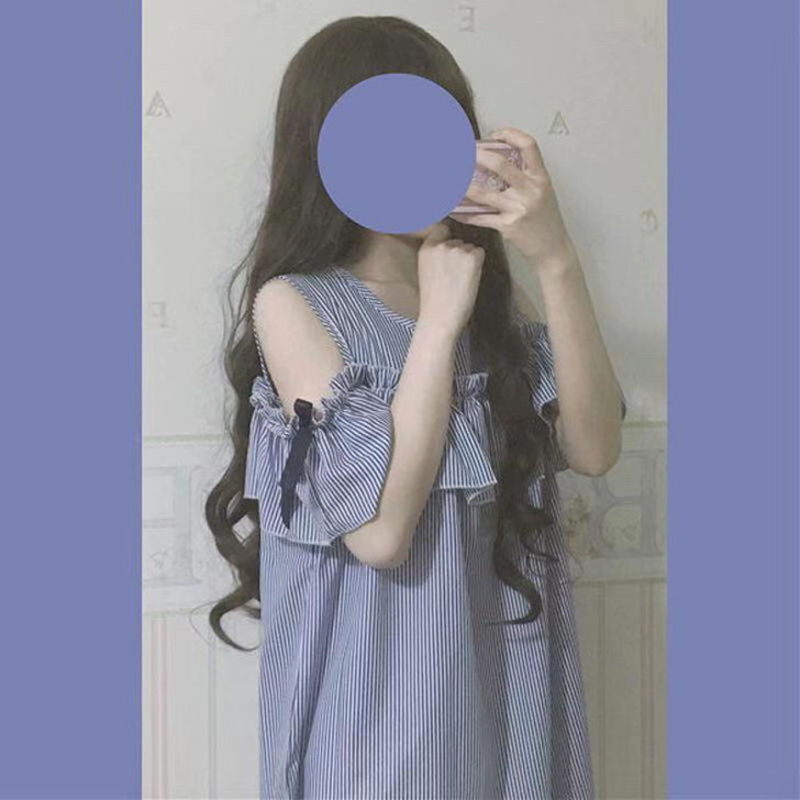 学院风日系软妹可爱条纹一字露肩连衣裙子女超...