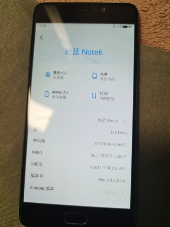 魅族魅蓝note6.9成新成色如图32g,...
