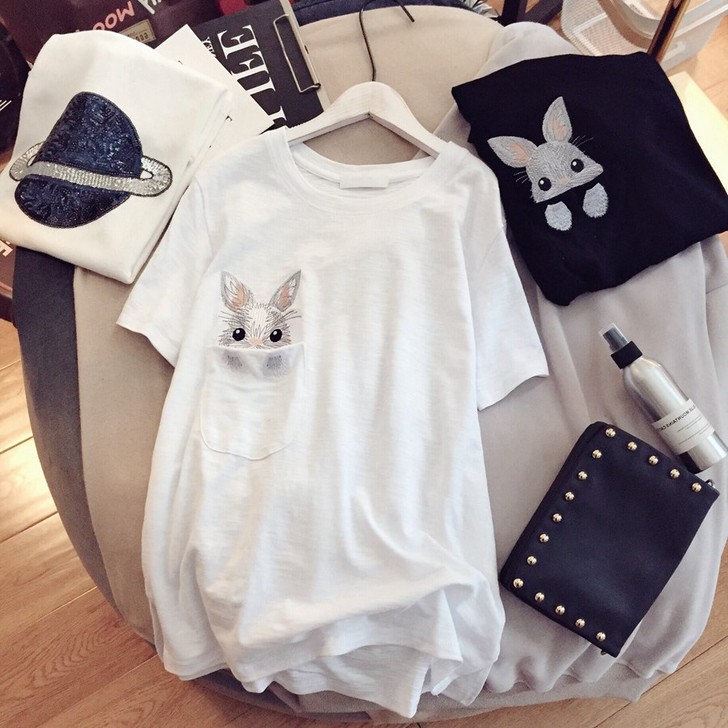 2020年夏季新款白色t恤女短袖宽松中长款...