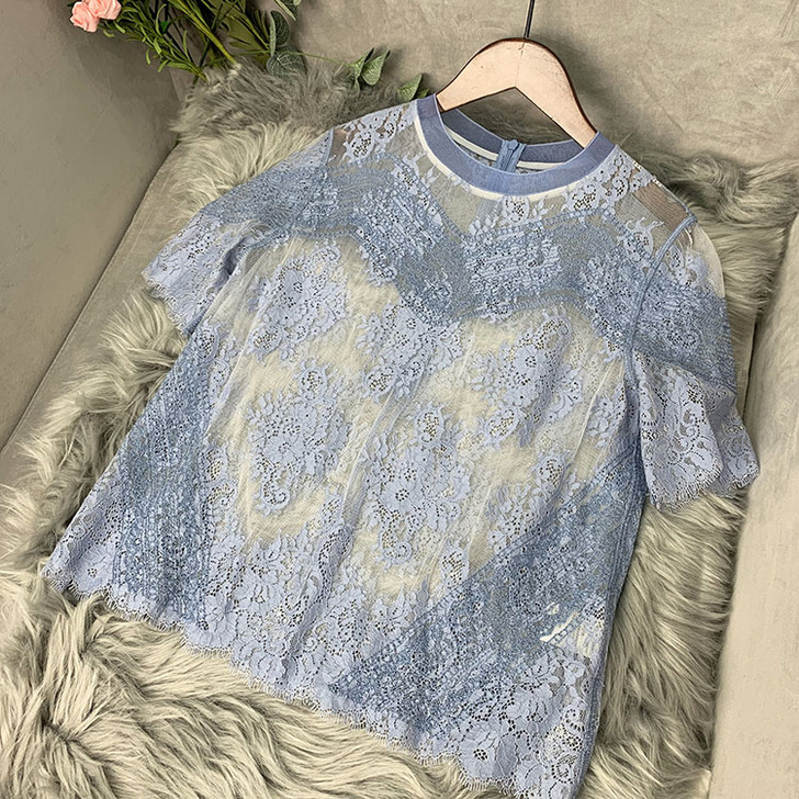 镂空蕾丝衫上衣女短袖欧货洋气超仙女2019...