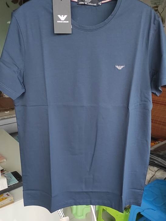 阿玛尼男士圆领短袖T恤纯色丝光棉半袖男装夏...