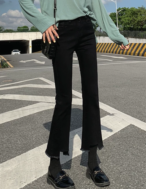 喇叭牛仔裤 牛仔裤喇叭裤高腰微喇女加绒20...