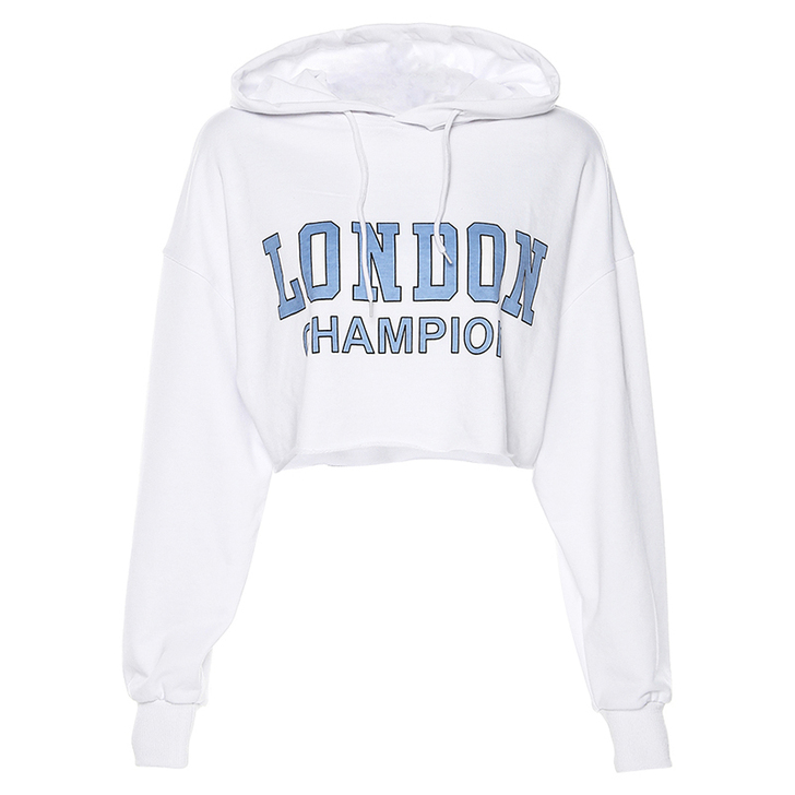 KLIOU 欧美街头嘻哈百搭短款连帽白色卫...