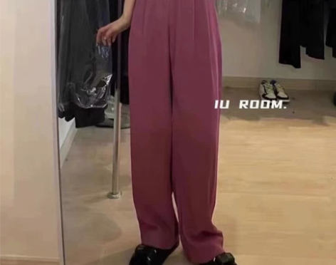 树莓色西ins韩版气质通勤高腰阔腿裤女 S...