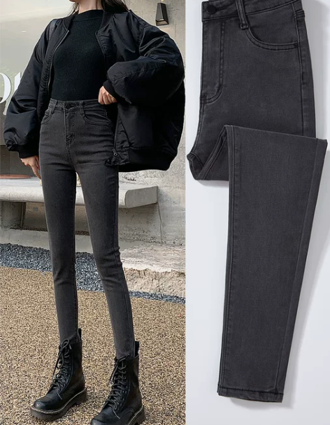 高腰牛仔裤女2022年新款修身显瘦紧身小脚...