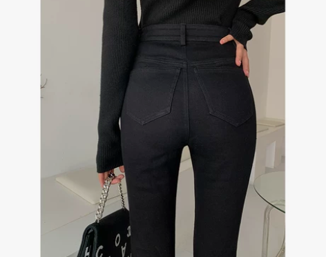?【地球店】穿搭bi备黑色显瘦牛仔裤百搭高...