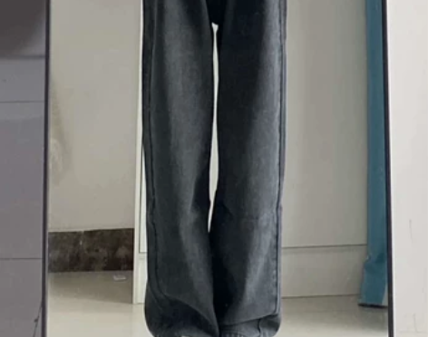 裤子烟灰色牛仔裤女夏季直筒宽松拖地阔腿裤高...