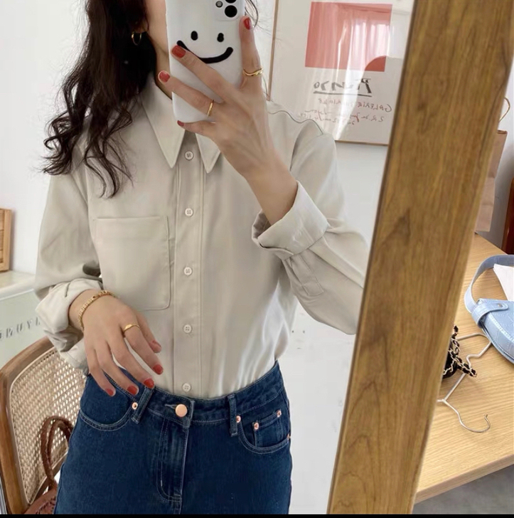 2021秋季韩版不易皱小尖领衬衫