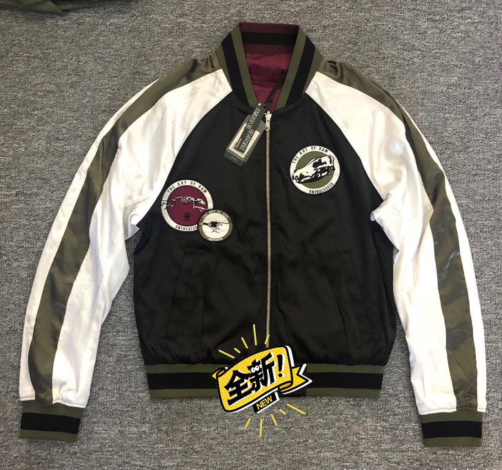 全新GSTAR骷髅狗多徽章两面穿棒球夹克外...