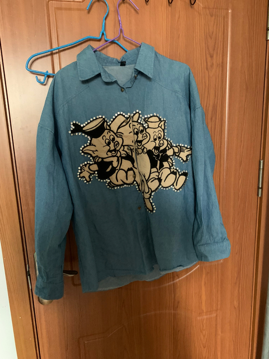 重工童趣刺绣小猪衬衫,牛仔衬衫,镶钻重工刺...