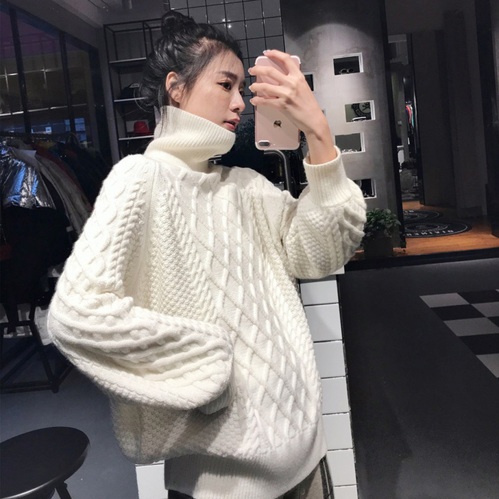 高领麻花套头毛衣女秋冬外穿2020年新款宽...