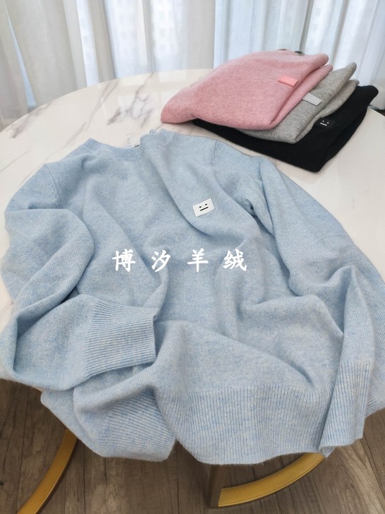 2019新款100%羊绒衫女笑脸贴布针织毛...