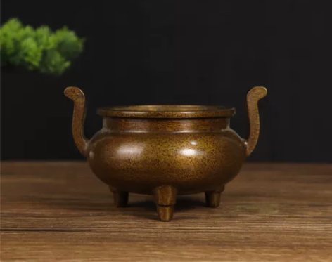 精品珍玩精铜朝冠耳三足鼎炉香薰炉香道礼佛旧...