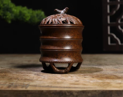 旧藏纯铜香炉 竹节炉 熏香炉摆件 直径7c...
