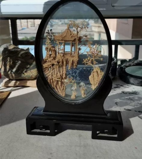 多年前收藏的软木画，雕漆工艺品，双面透视，...