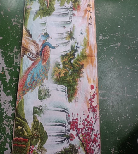 刺绣包邮流水生财织锦画挂画刺绣画流水生财山...