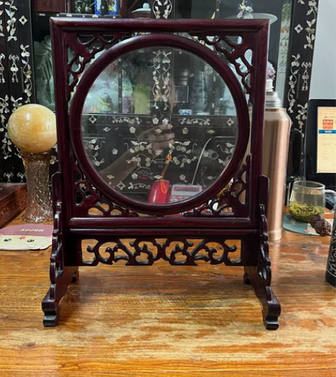 实木框架装裱刺绣木质摆件照片相框石头台屏剪...